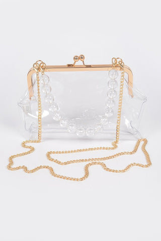 Vintage Clasp Clear PVC Clutch with Gold Chain