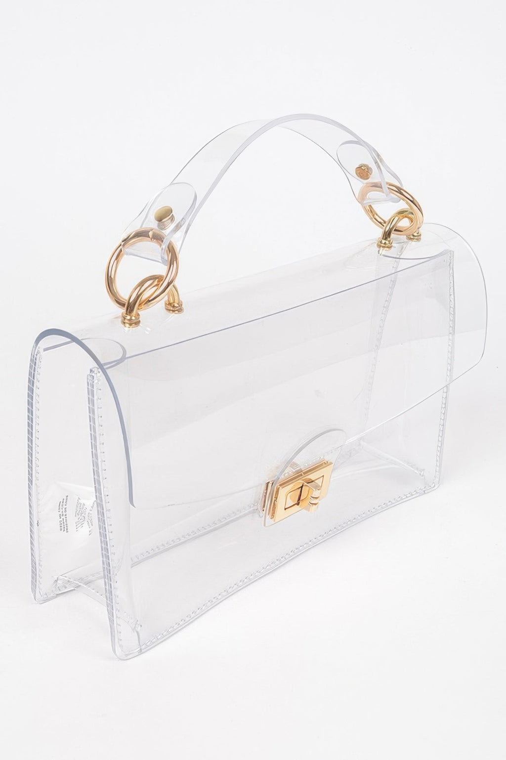 GlimmerGuard Clear Studded Flap Bag with Gold-Tone Hardware