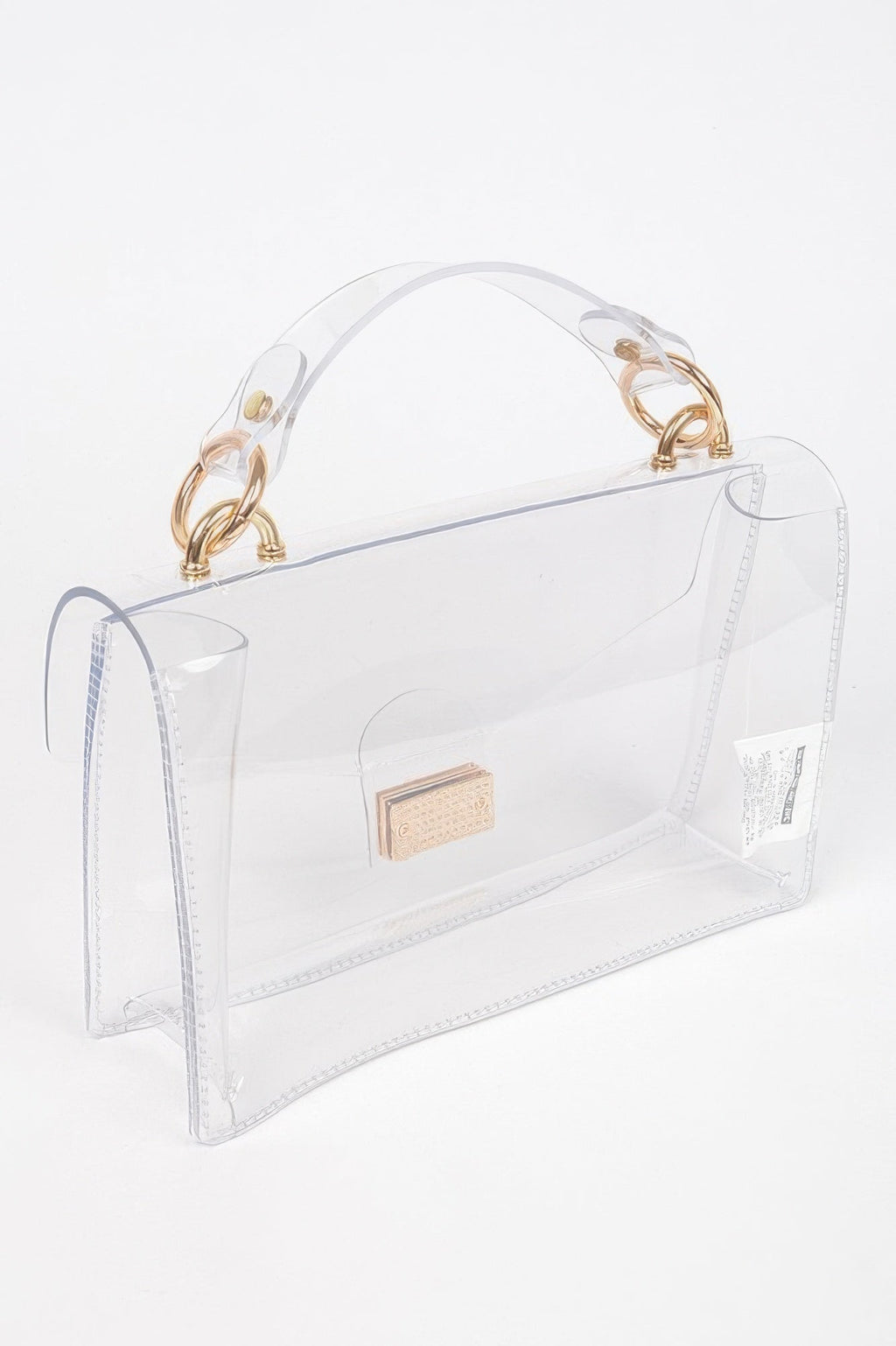 GlimmerGuard Clear Studded Flap Bag with Gold-Tone Hardware