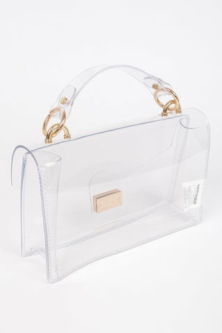 GlimmerGuard Clear Studded Flap Bag with Gold-Tone Hardware