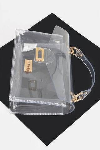GlimmerGuard Clear Studded Flap Bag with Gold-Tone Hardware