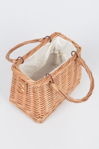 Bamboo Clutch with Faux Pearl Strap – Natural Statement Handbag
