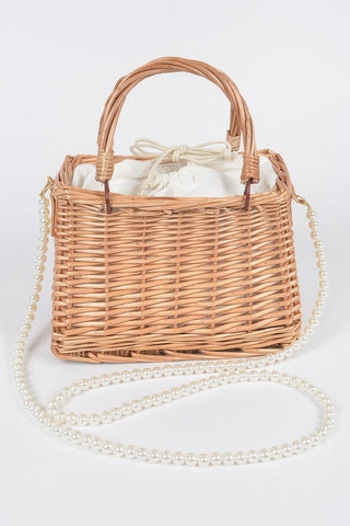 Bamboo Clutch with Faux Pearl Strap – Natural Statement Handbag