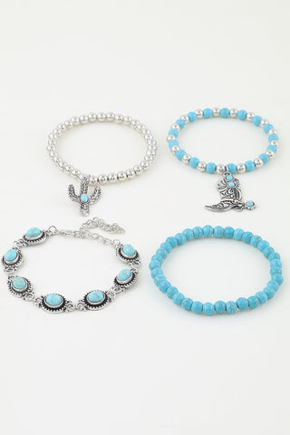 Western Cowboy Boot & Cactus Beaded Charm Bracelet