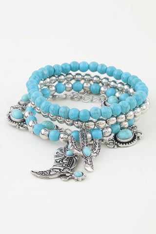 Western Cowboy Boot & Cactus Beaded Charm Bracelet