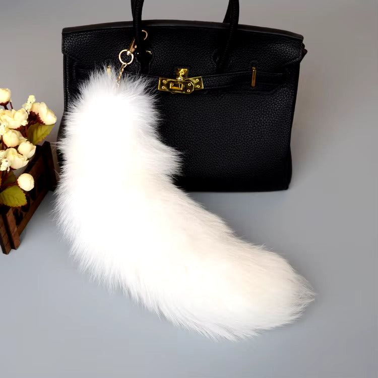 Real Fox Tail Fluffy Keychain (35-45cm) – Perfect for Handbags & Accessories