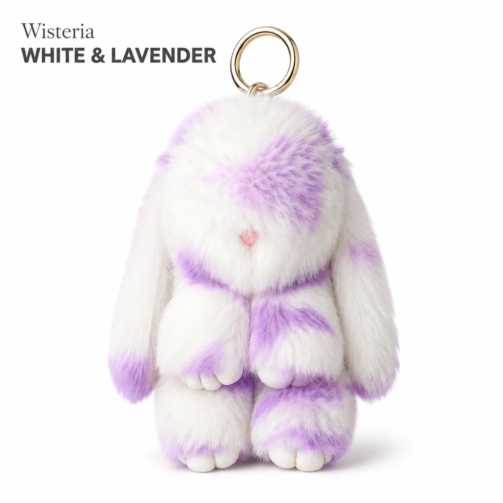Bunny Lulu Rex Fur Key Chain Gift Set with Vintage Tin or Drawstring Bag