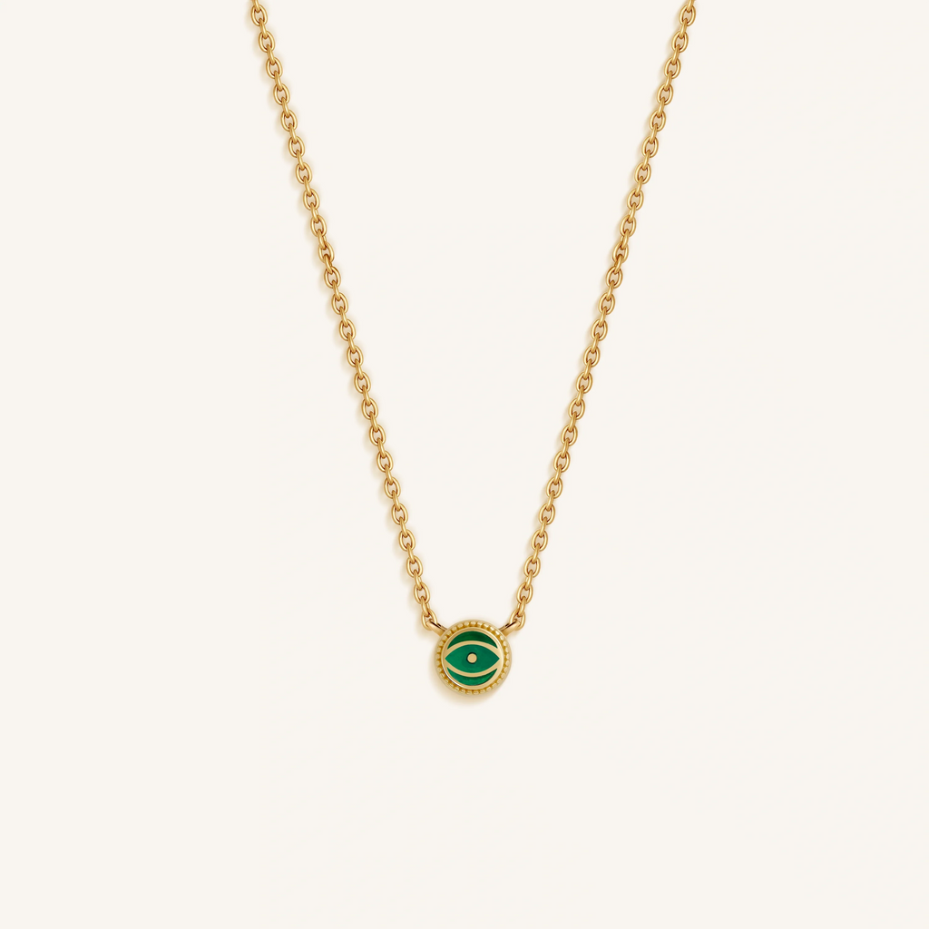 Emerald Agate Evil Eye Gold Necklace – Verdant Guardian