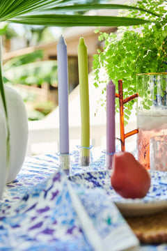 2 Piece, Clear with Blue Trim Candleholder and Clear Cylinder, Set/4