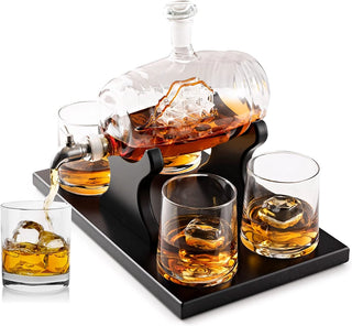 Whiskey Decanter Barrel Gift Set