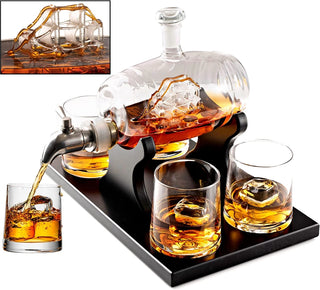 Whiskey Decanter Barrel Gift Set