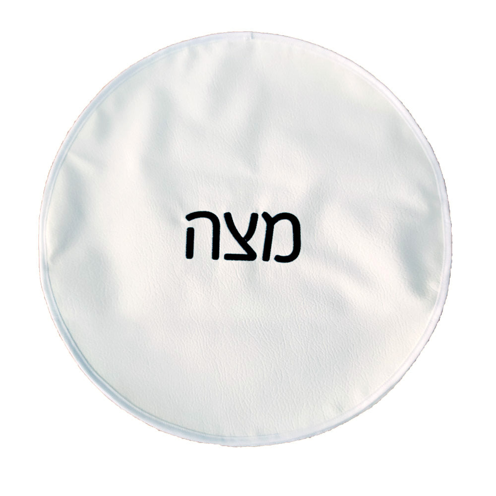 White Leatherette Embroidered Matzah Holder with 3 Inner Sections