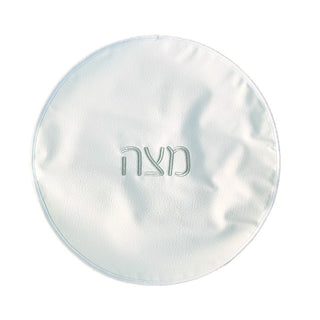 White Leatherette Embroidered Matzah Holder with 3 Inner Sections