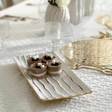 White Porcelain Platter with Gold Waves