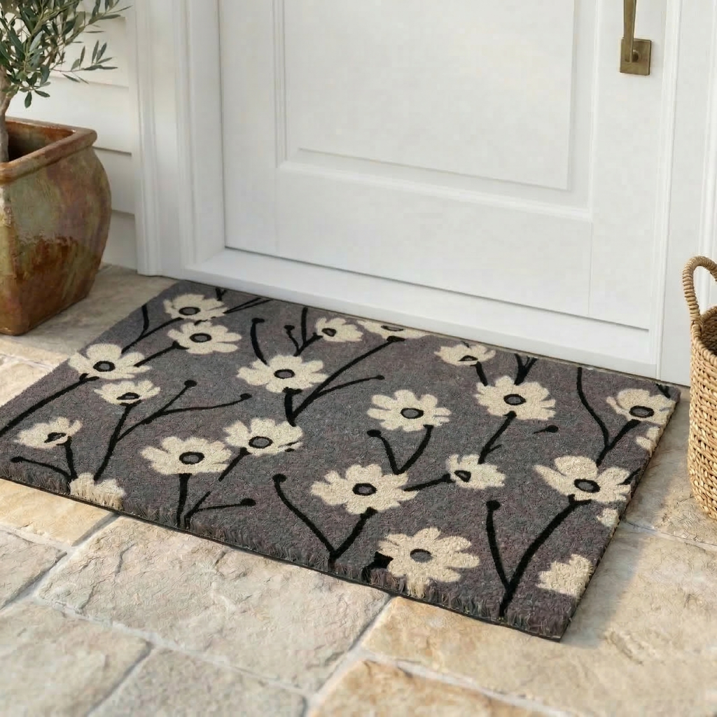 Wild Flowers Gray Natural Coir Doormat