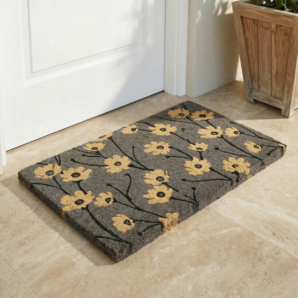Wild Flowers Gray Natural Coir Doormat