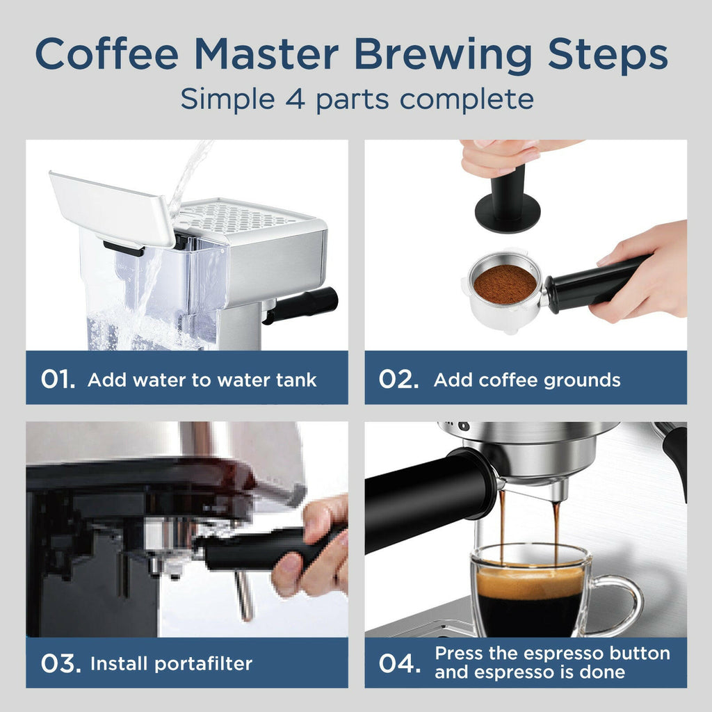 Geek Chef 20-Bar Espresso Machine with Milk Frother for Latte & Cappuccino