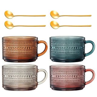 Vintage Hobnail Glass Coffee Mugs Set With Handles | Set of