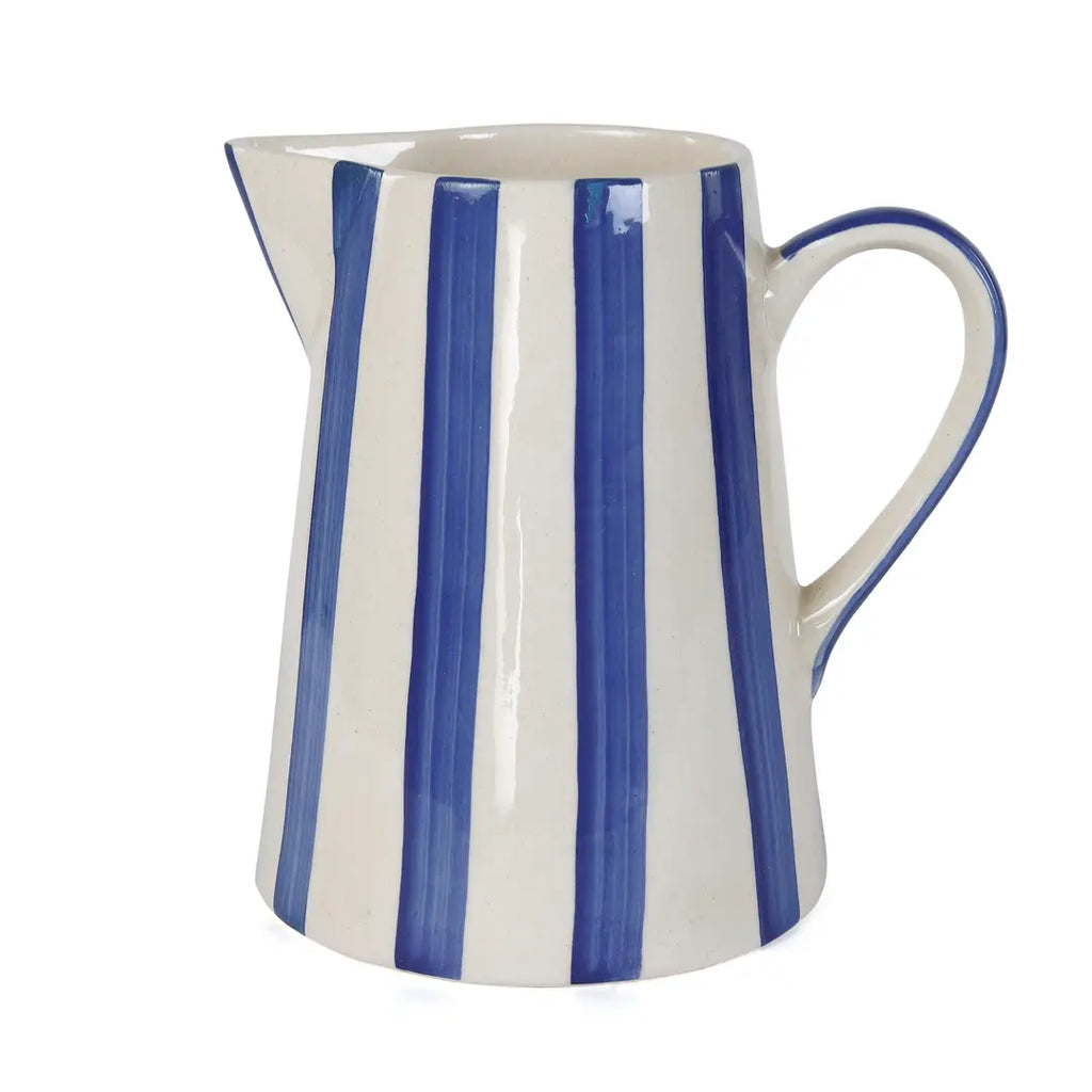 Ceramic Stripe Pitcher Blue