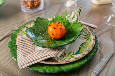 Compagnia Dessert Plate, Set of 4, Blue/Green Leaves w/ Bamboo, Small/Large
