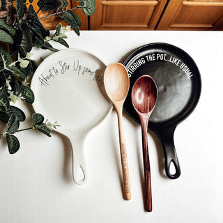 “Stir Up Sh*t” Funny Spoon Rest with Wooden Spoon – Porcelain Kitchen Gift