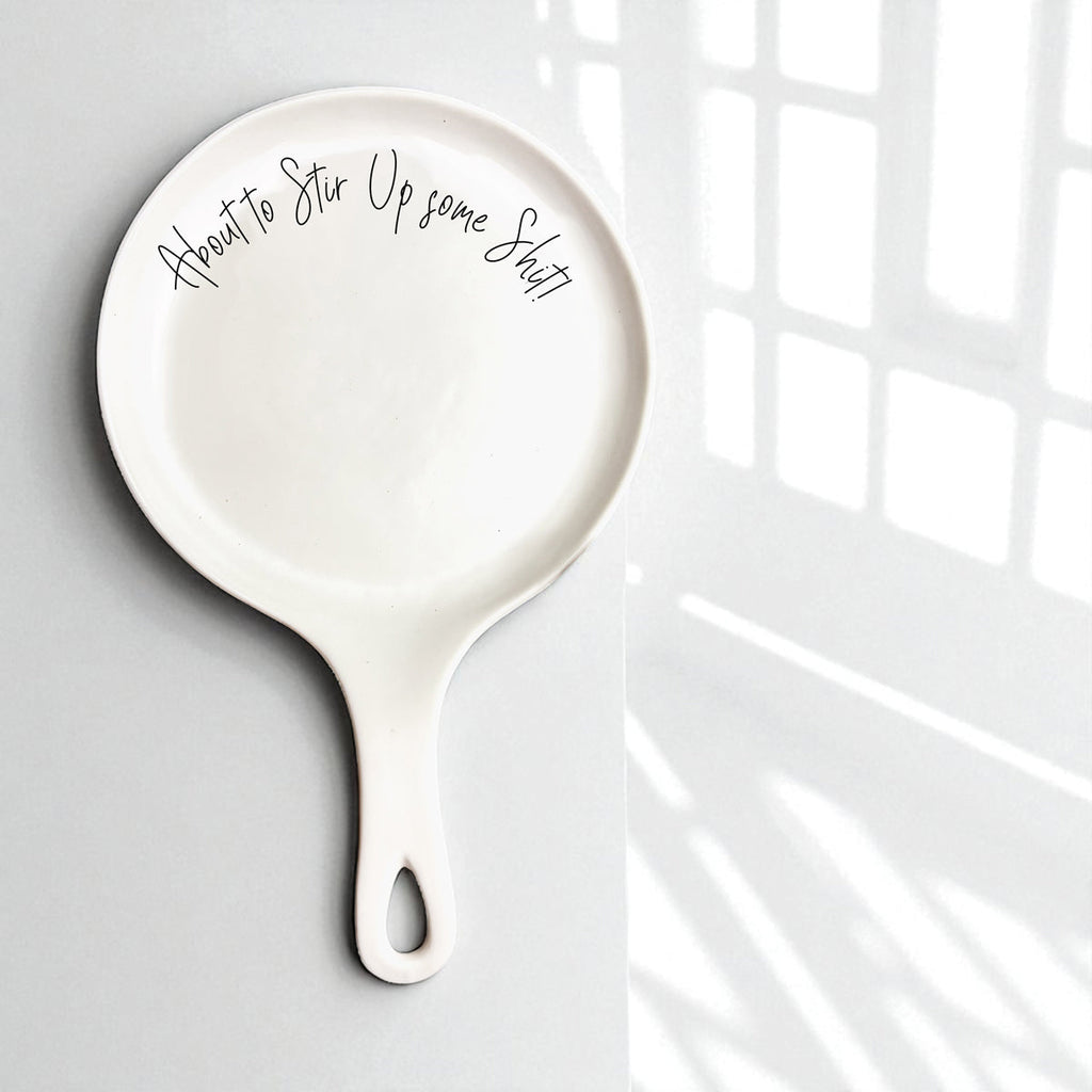 “Stir Up Sh*t” Funny Spoon Rest with Wooden Spoon – Porcelain Kitchen Gift