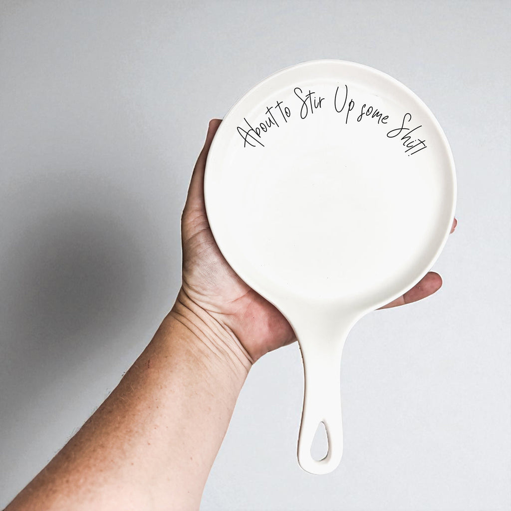 “Stir Up Sh*t” Funny Spoon Rest with Wooden Spoon – Porcelain Kitchen Gift