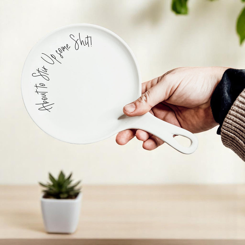 “Stir Up Sh*t” Funny Spoon Rest with Wooden Spoon – Porcelain Kitchen Gift
