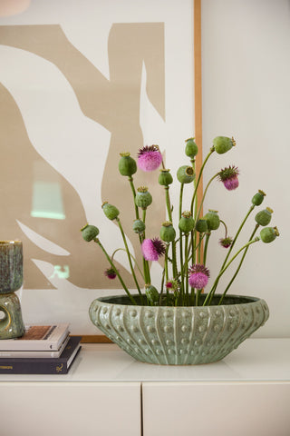 Mossy Green Abyss Boat: A Ceramic Bowl for Planters, Florals, or Serving