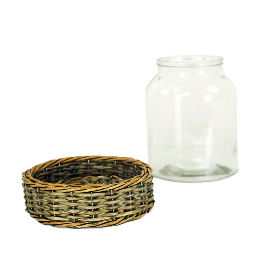 Clear Glass Terrarium Jar with Woven Wicker Base
