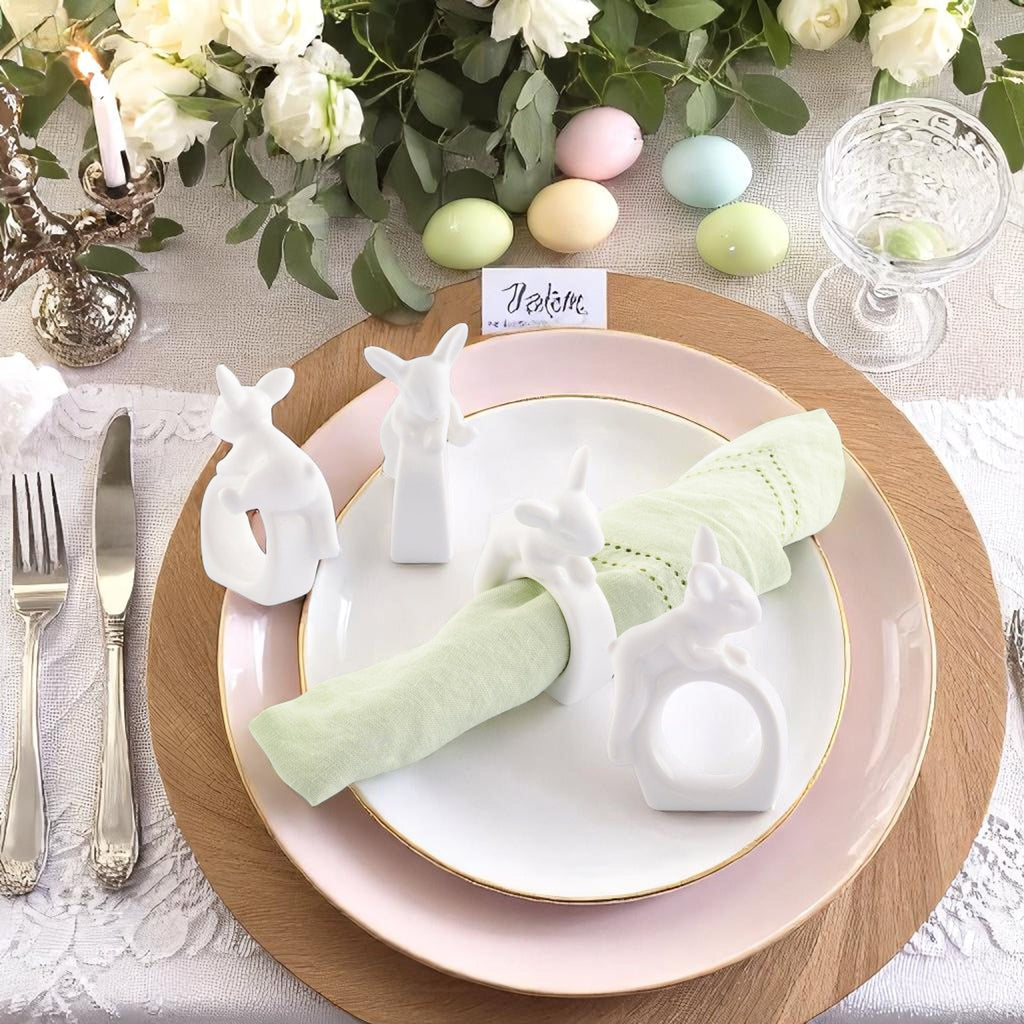 Porcelain Climbing Bunny Napkin Rings for Easter Table
