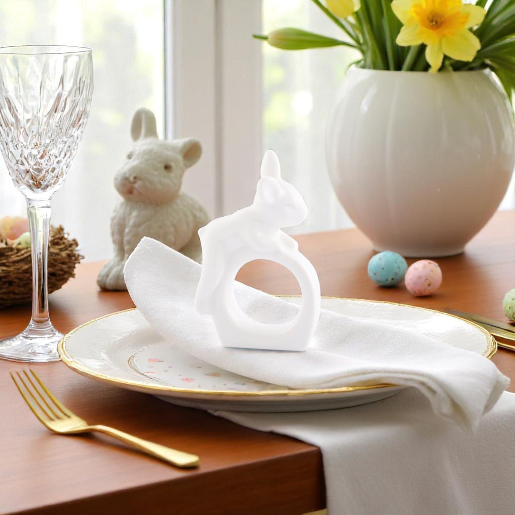 Porcelain Climbing Bunny Napkin Rings for Easter Table