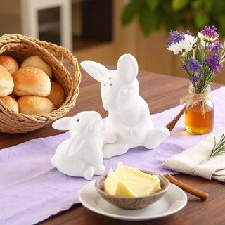 Porcelain Mother and Son Bunny Salt and Pepper Set