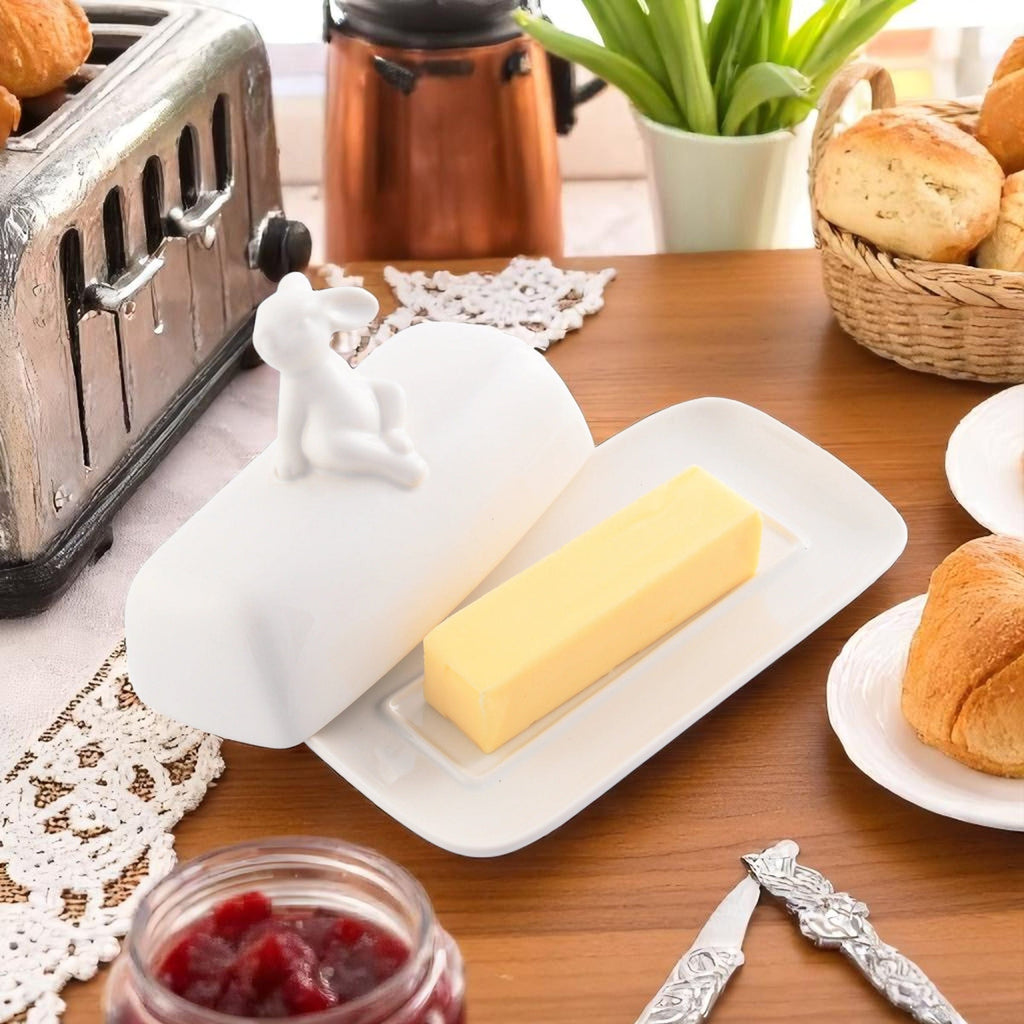 Porcelain Bunny Butter Dish for Entertaining
