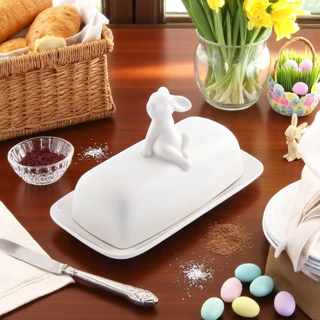 Porcelain Bunny Butter Dish for Entertaining