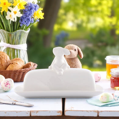 Porcelain Bunny Butter Dish for Entertaining