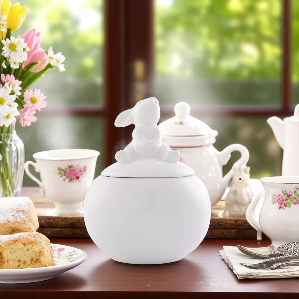Porcelain Sitting Bunny Sugar Bowl for Easter Table