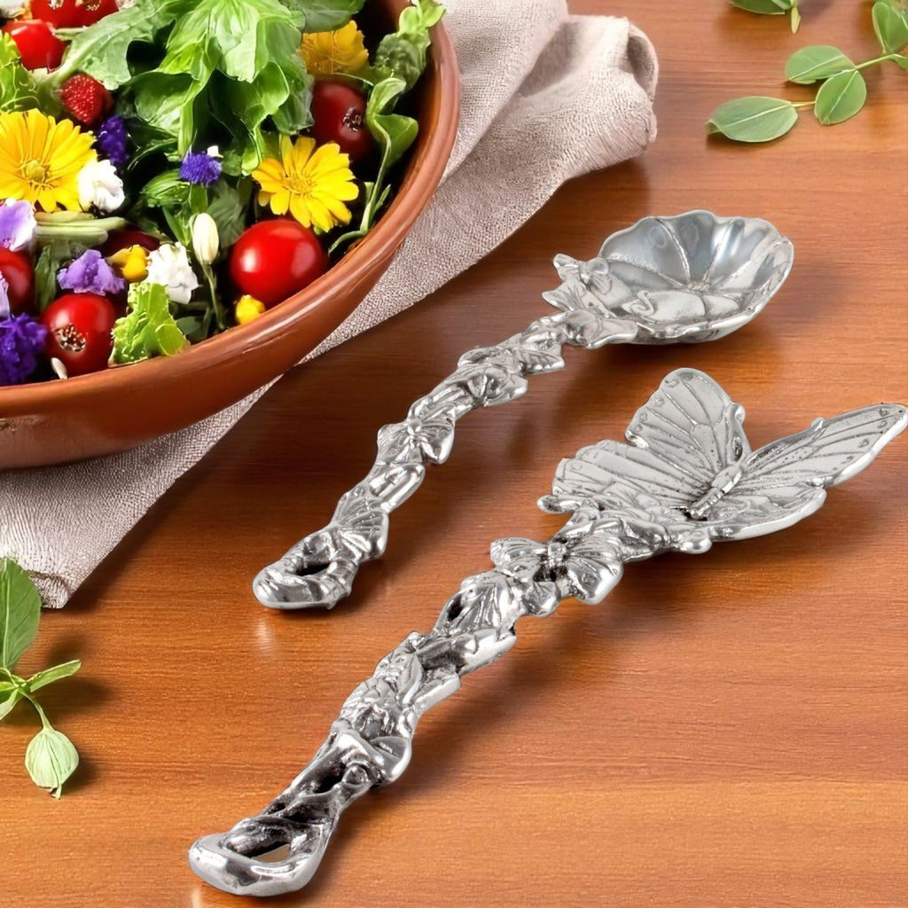 Butterfly Salad Serving Set in Sculptural Metal