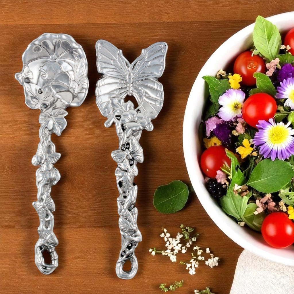 Butterfly Salad Serving Set in Sculptural Metal
