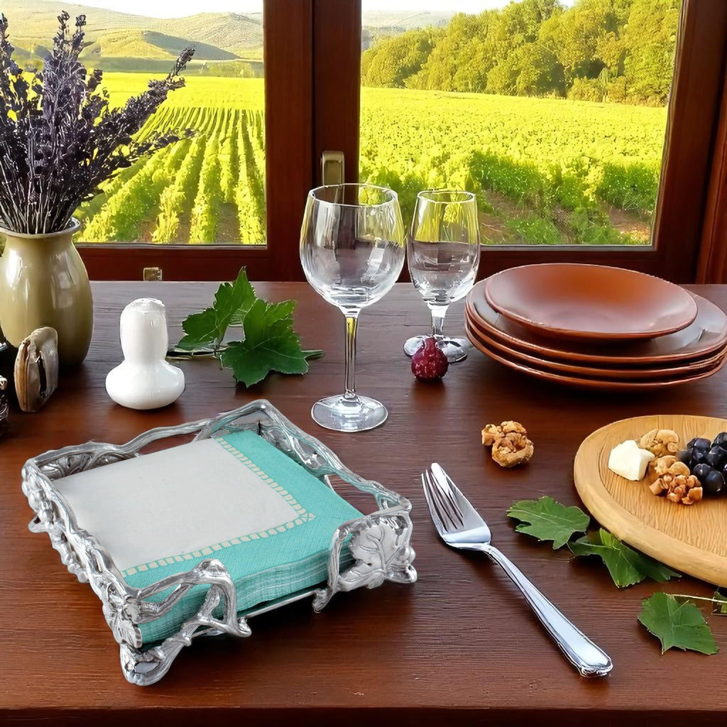 Grape Open Vine Napkin Box Vineyard Table Accent