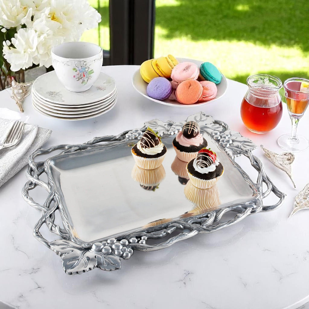 Grape Open Vine Rectangle Tray | Elegant Table Décor Accent