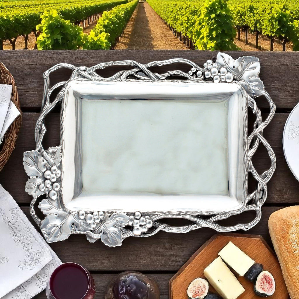 Grape Open Vine Rectangle Tray | Elegant Table Décor Accent