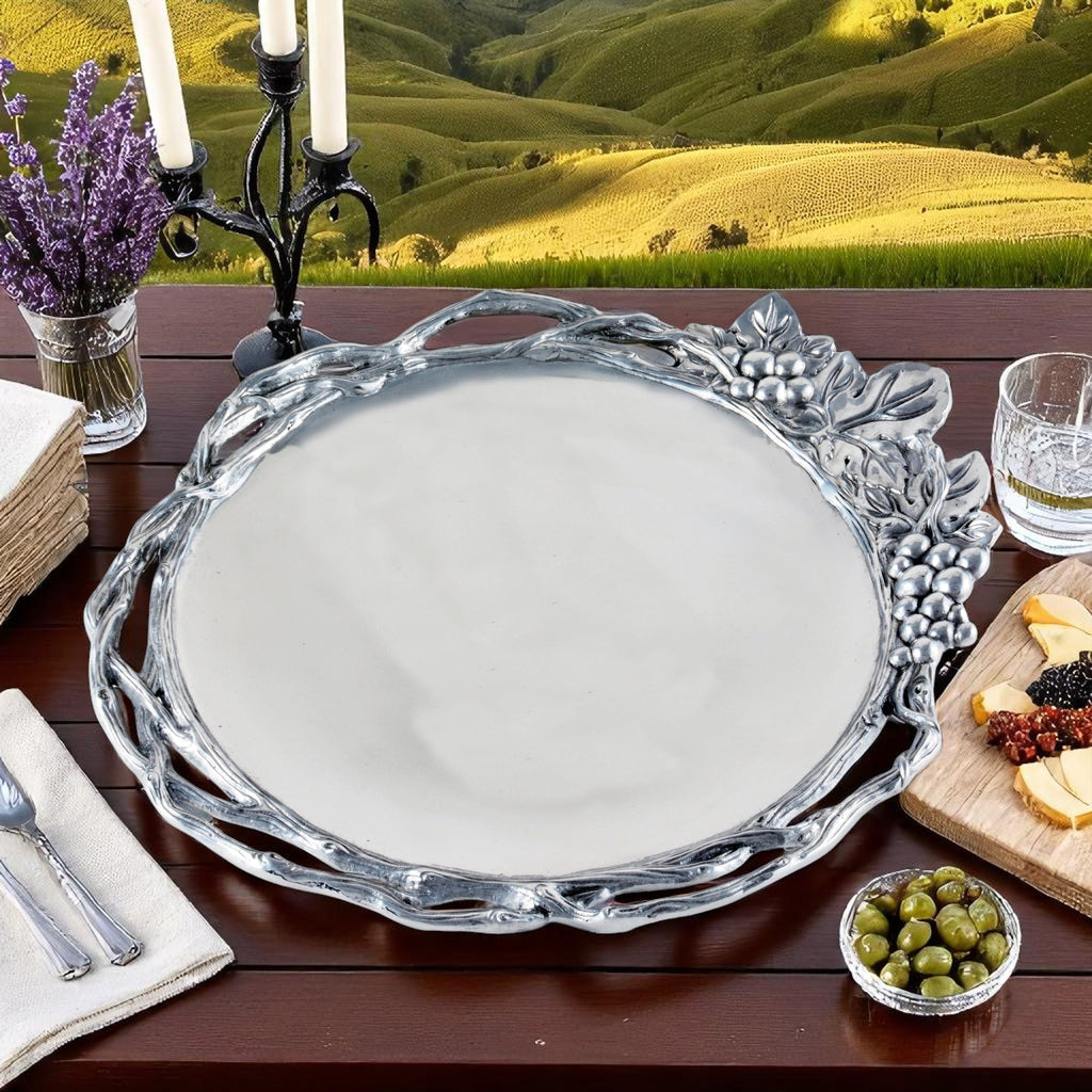 Grape Open Vine Round Tray Large Table Accent