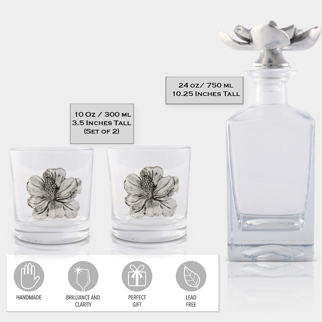 Magnolia Decanter Set with Coordinated Glasses
