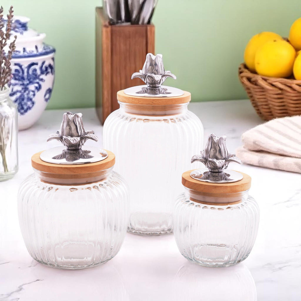 Magnolia Knob Glass Canisters Decorative Set