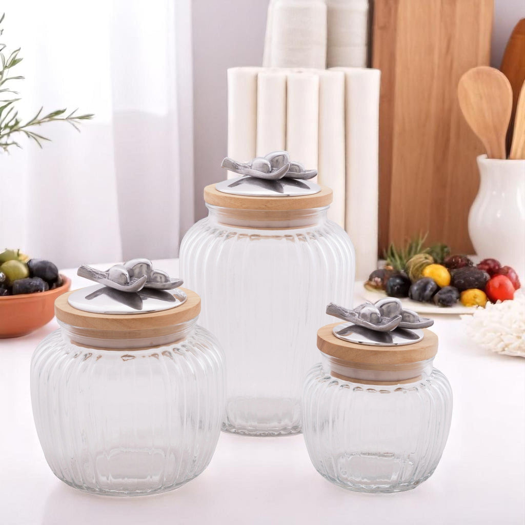 Olive Knob Glass Canisters | Sculptural Kitchen Storage