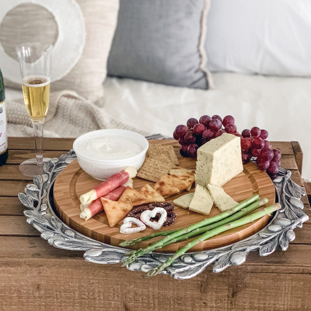 Olive Wood Cheese Board | Sculptural Metal Olive Accents