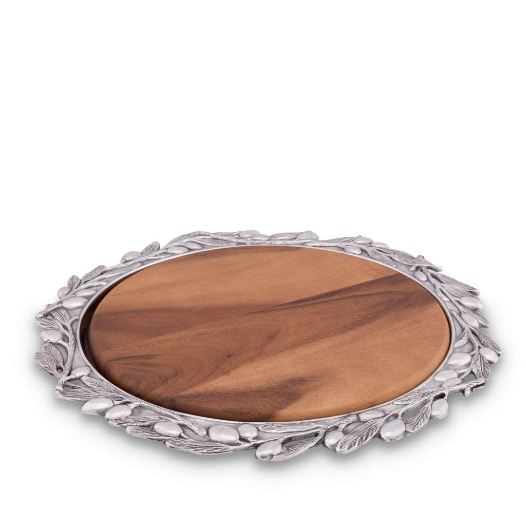 Olive Wood Cheese Board | Sculptural Metal Olive Accents