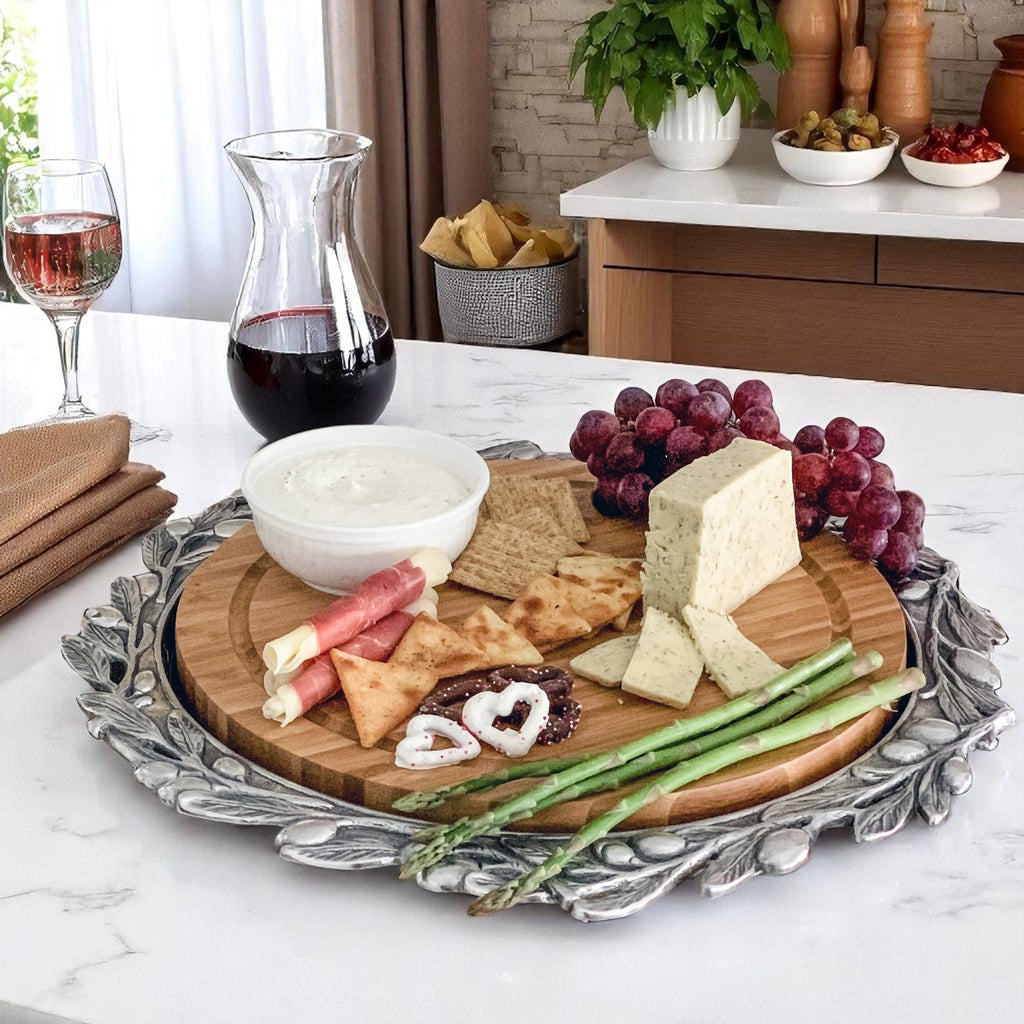 Olive Wood Cheese Board | Sculptural Metal Olive Accents