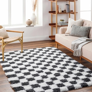 Atira Black White Checkered Area Rug – Modern Patterned Washable Carpet